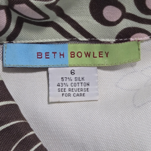 Beth Bowley Anthropologie Mint Pink 70s Floral Print Silk Blend Shirt Dress 6 - Picture 9 of 9